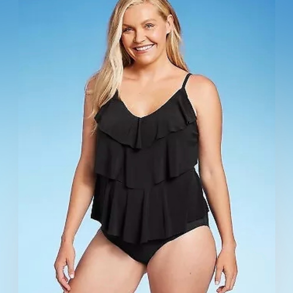 Aqua Green Black Ruffle Swimsuit